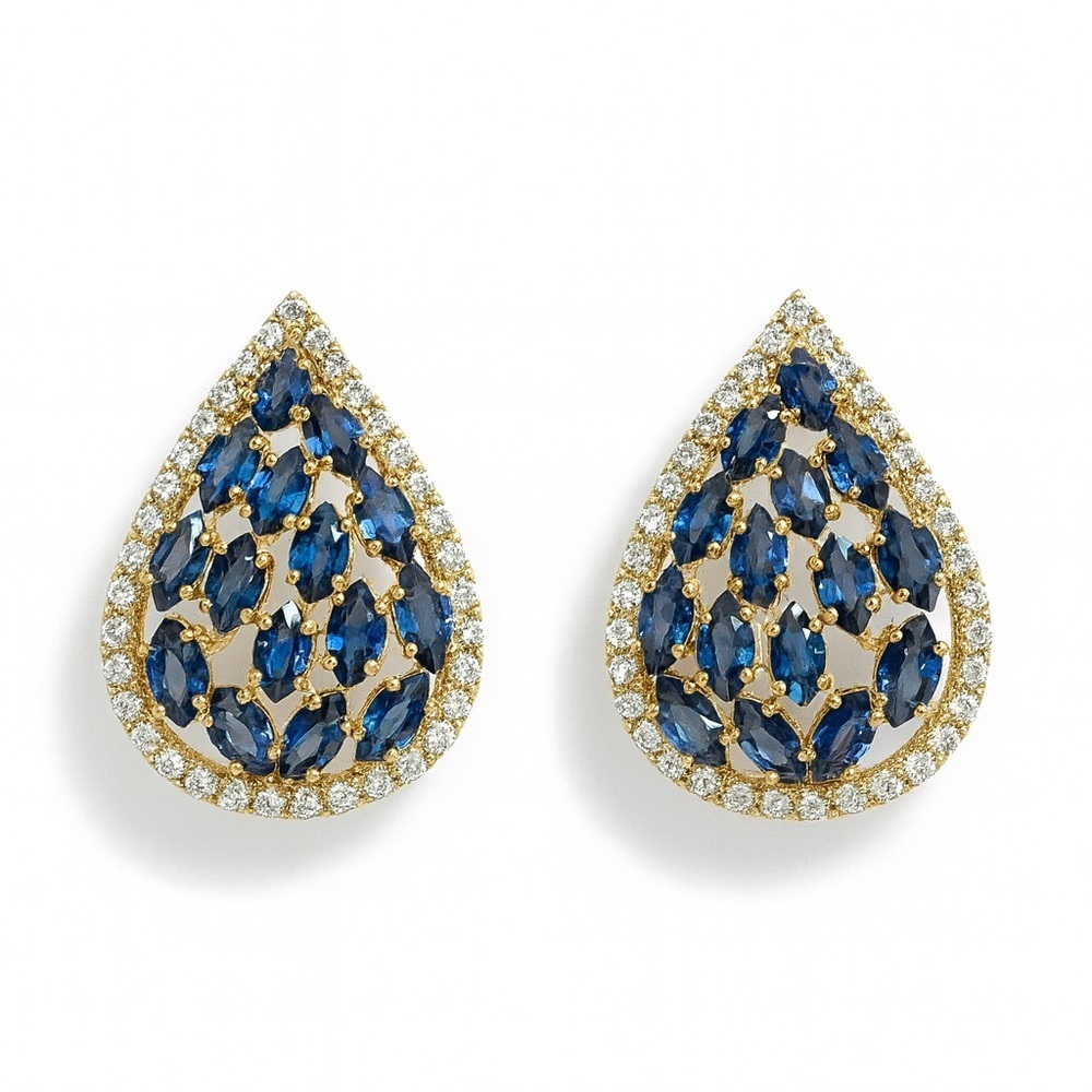 ⚜️ Elegant Gold and Blue Teardrop Earrings